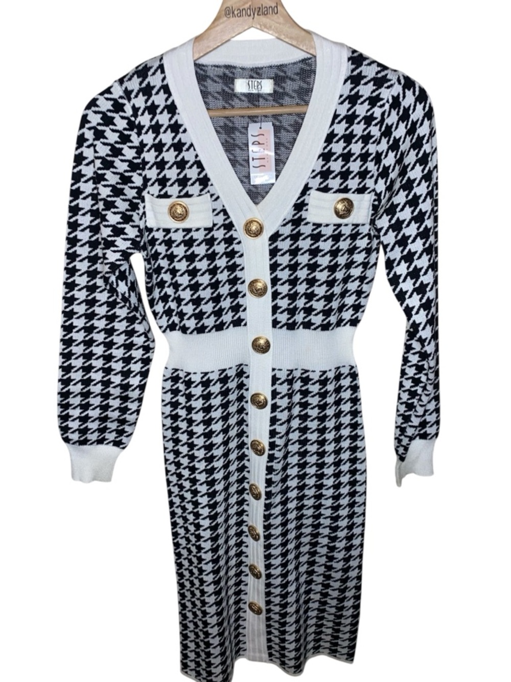 STEPS New York Women’s Knit Bodycon Houndstooth Dress